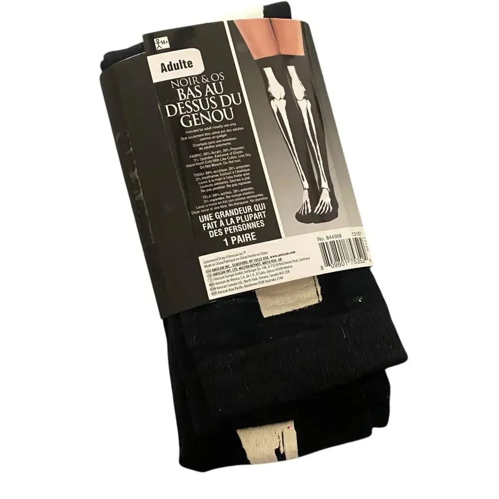 NWT One Size Fits Most Skeleton Black Over The Knee Socks Halloween Costume